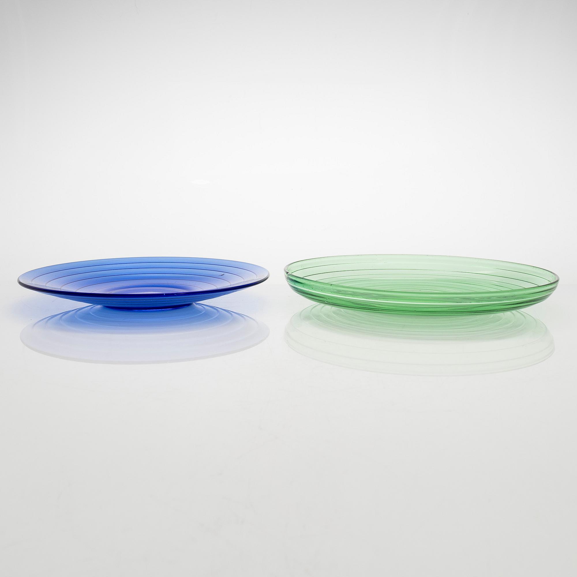 Jacob Eiler Bang, nine "Broksø" glass objects, first half of the 20th century. Holmegaard Denmark.