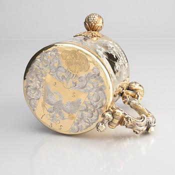 A Swedish  17th century parcel-gilt silver tankard, mark of Johan Ståhle, (Stockholm, active 1677-1687 (1694)).