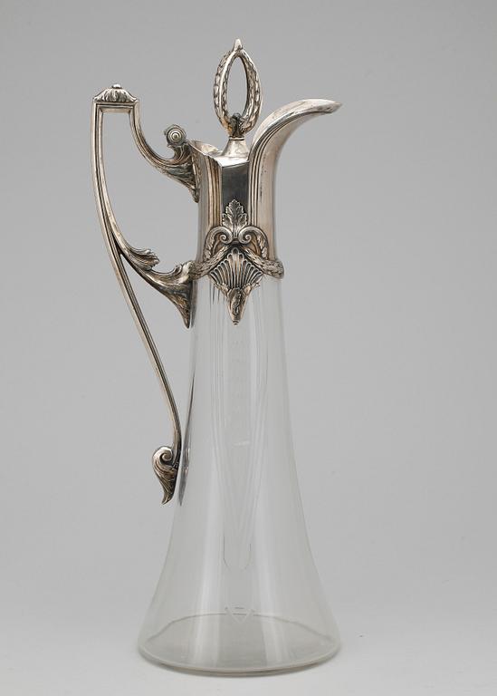 KARAFF, nysilver samt glas, art nouveau, tidigt 1900-tal.