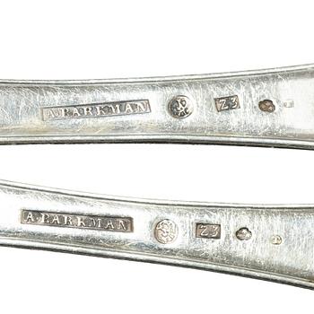 A pair of Swedish silver serving spoons, mark of Anders Theodor Barkman, Varberg 1830.