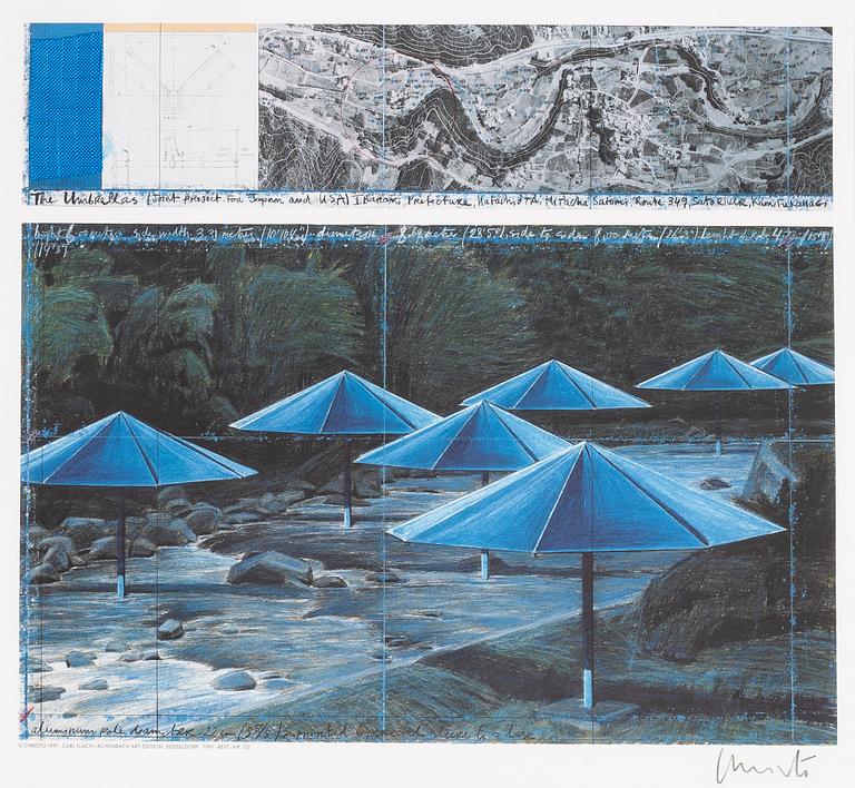 Christo & Jeanne-Claude, diptych, colour off set with fabric, 1991, signed.