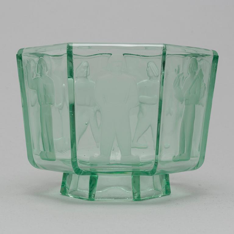 BOWL, glass, "Seitsemän veljestä"(Seven brothers). Riihimäki Lasi, 1930/40's.