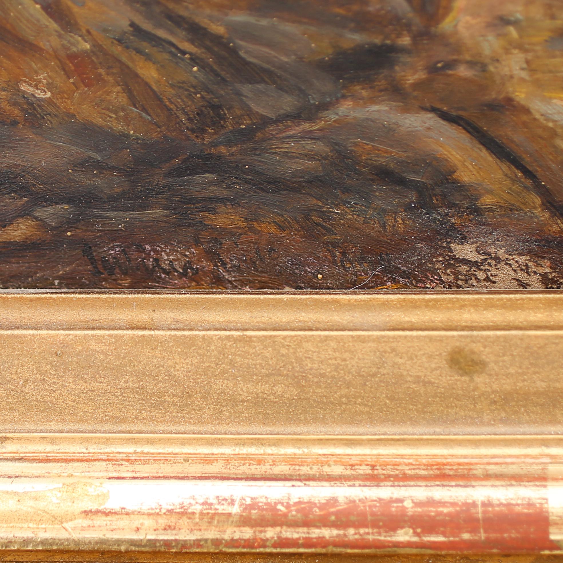 OKÄND KONSTNÄR, olja på pannå, 1800-tal, otydlig signerad.