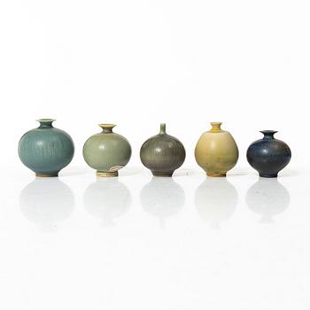 Berndt Friberg, miniature vases, eleven pieces, stoneware, Gustavsberg Studio 1960s/70s.