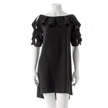 488. LOUIS VUITTON, a black silk dress with ruffle neck and arms.