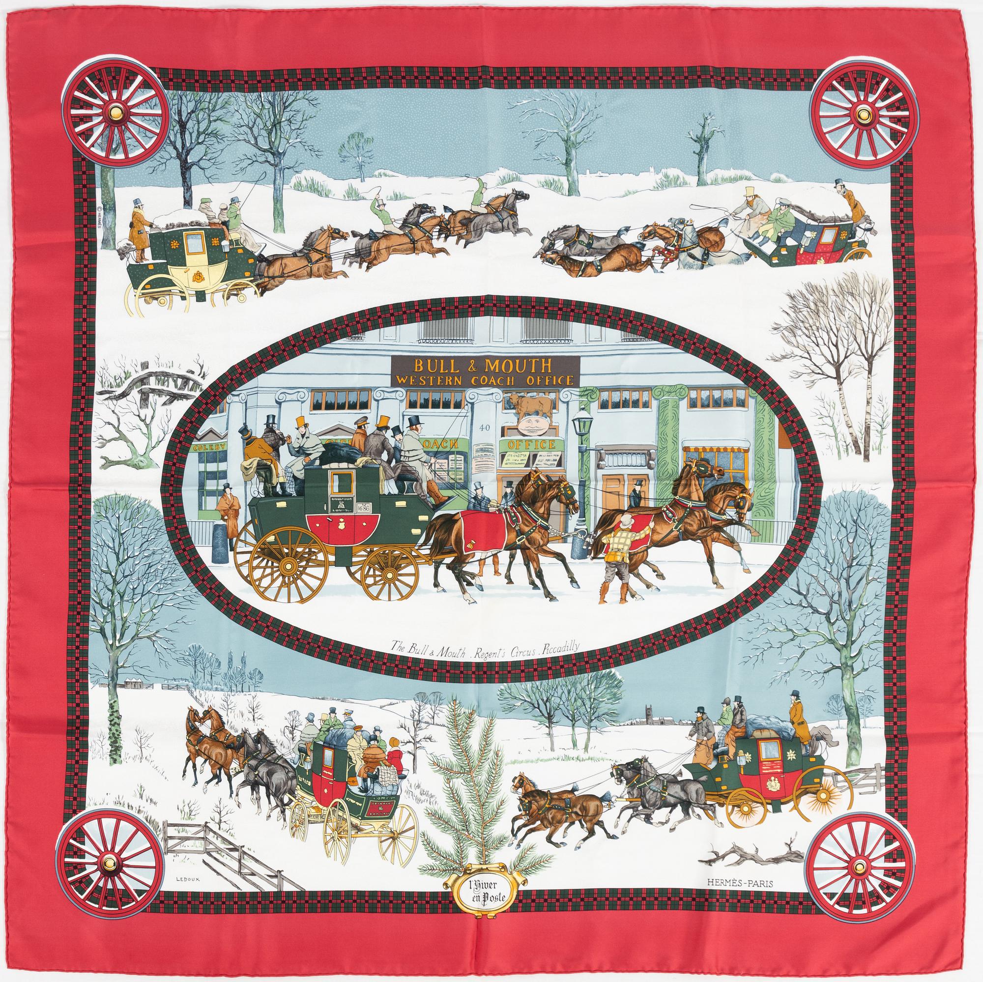 Hermès, scarf "L'Hiver en Poste".
