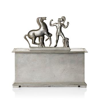 212. Oscar Antonsson, skrin, "Hästbetvingaren", tenn, Ystad-Metall, 1932.
