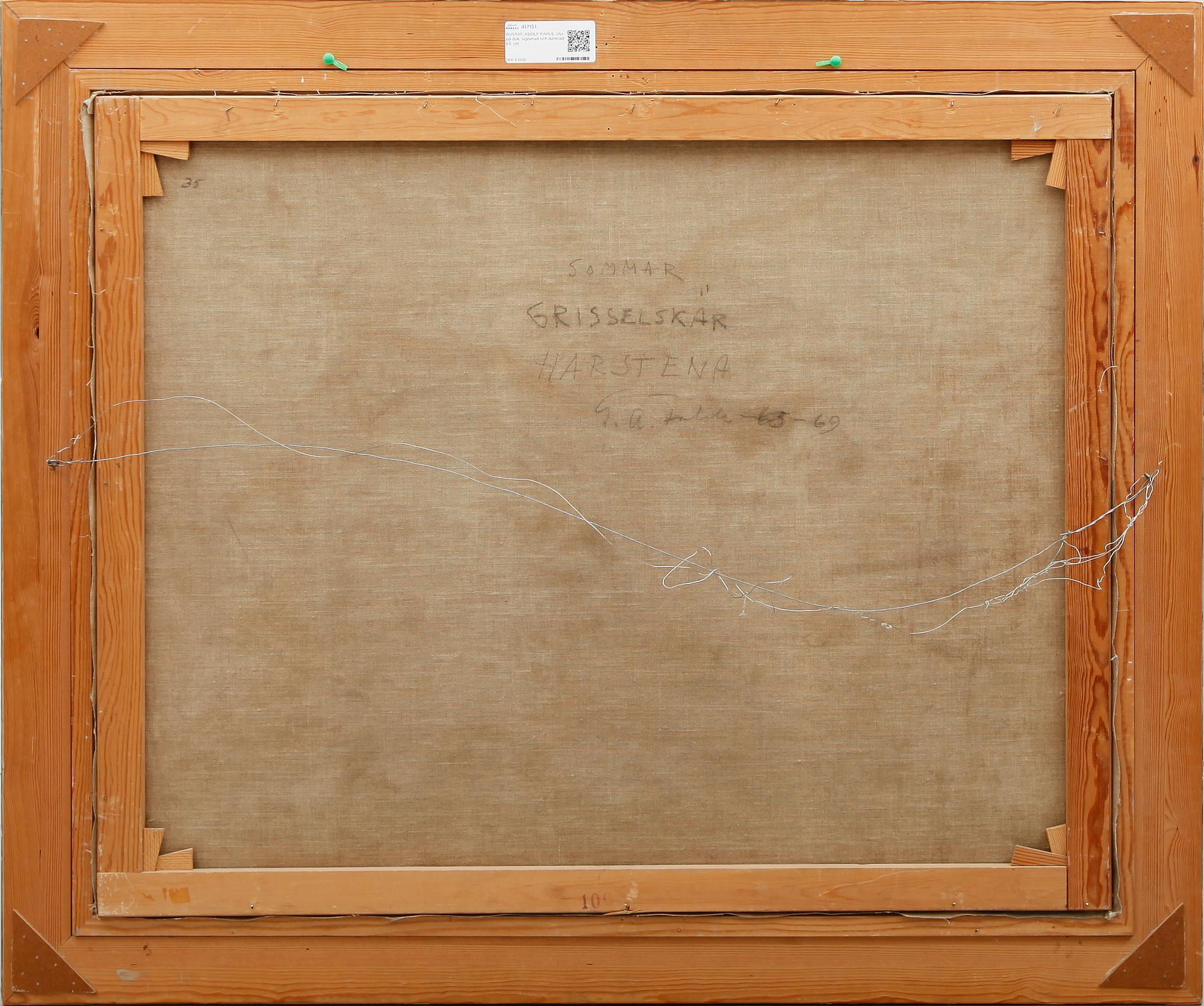 GUSTAF ADOLF FAHLE, olja på duk, signerad och daterad 63.