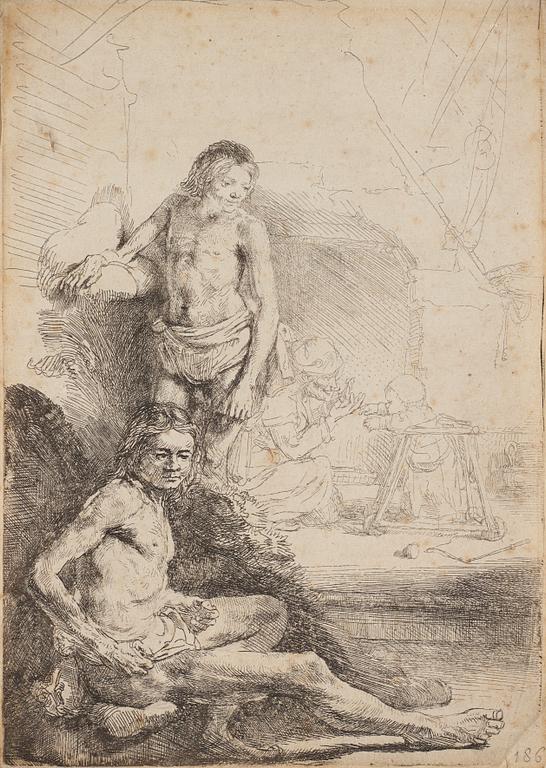 Rembrandt Harmensz van Rijn, "Nude man standing, another seated".