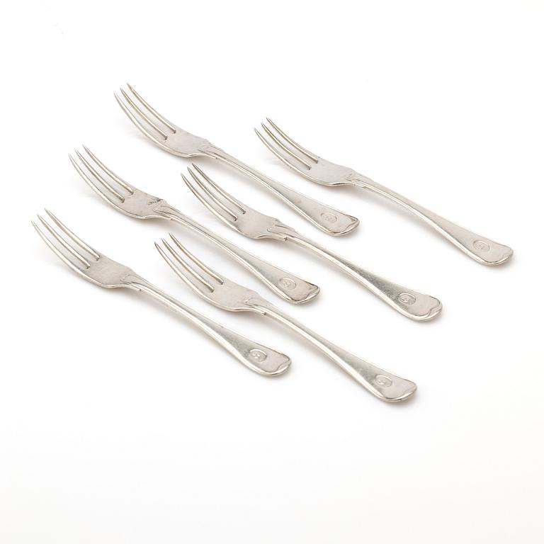 Pastry forks, 6 pcs, silver, Stockholm, 1793-1861.