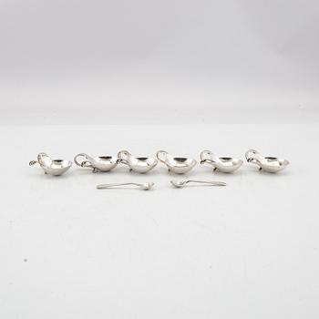 Georg Jensen, saltkar med skedar 6 st Danmark 1920/30-tal.