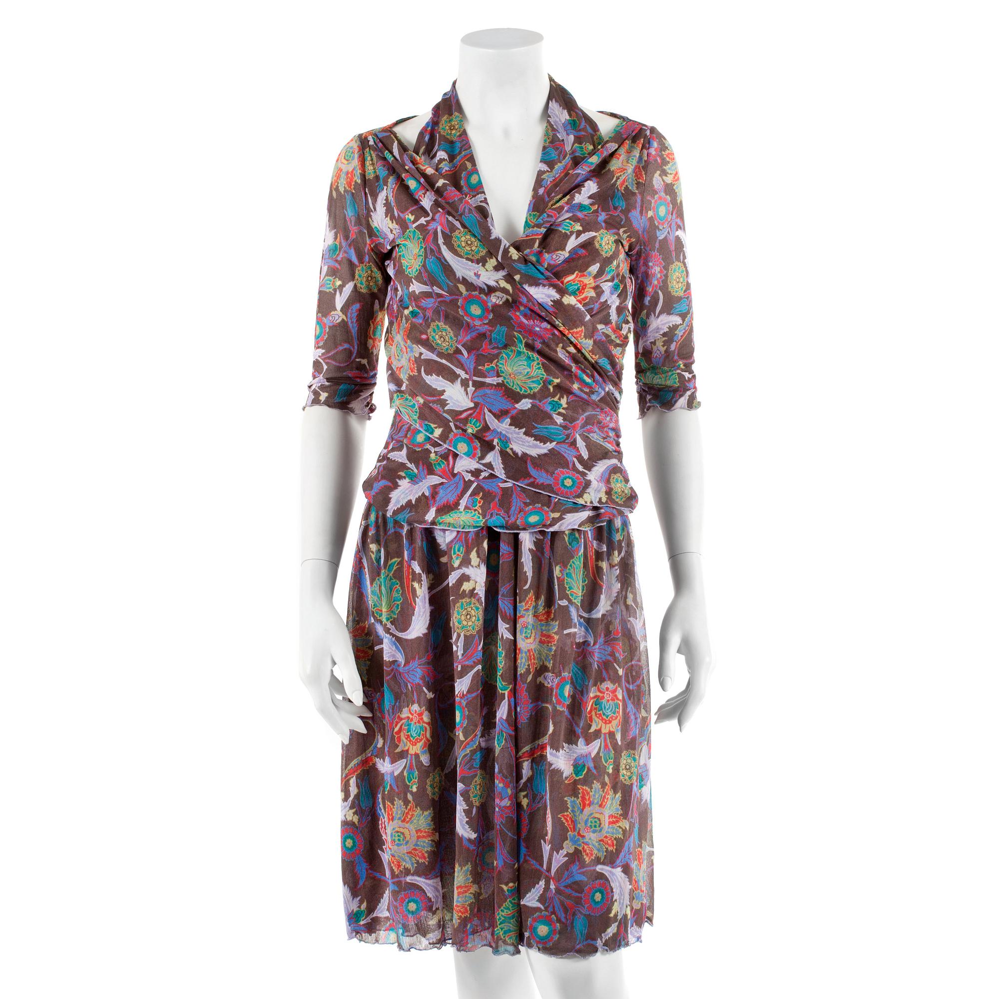 DIANE VON FURSTENBERG, patterned halterneck dress with top (size L), US size 10.