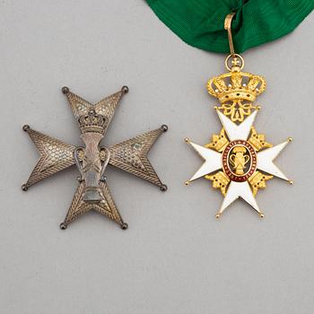 Order of the Vasa, Commander's set, gold, silver and enamel, with sash and box.