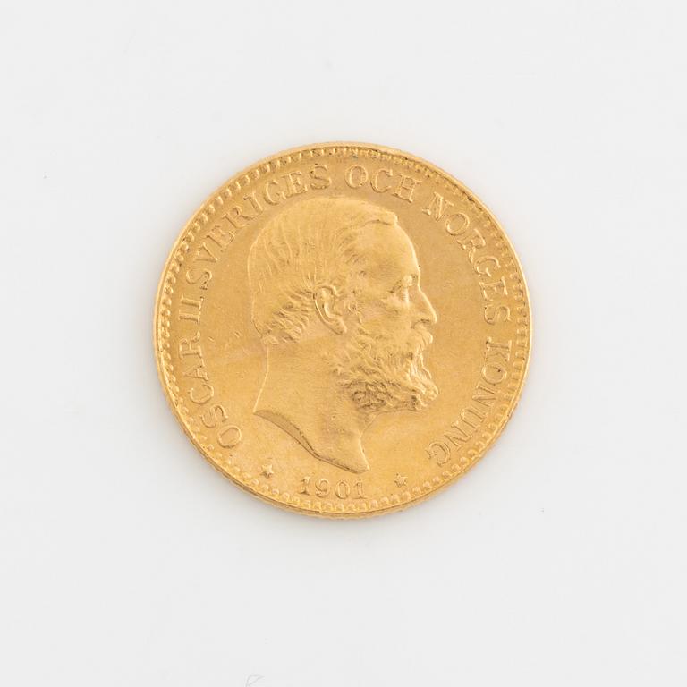 Oscar II, guldmynt, 10 kronor, 1901.