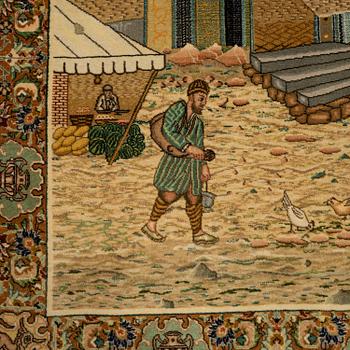 A rug, an old Pakistan probably, figural, ca 146 x 97-100 cm (as well as 3 cm flat weave at the ends).