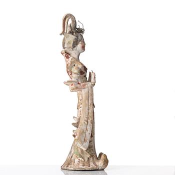 A elegant pottery figure of a court lady, Tang dynasty (618-907).