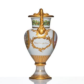 Bing & Grøndahl, a painted and gilt porcelain urn, Denmark, 1860's.