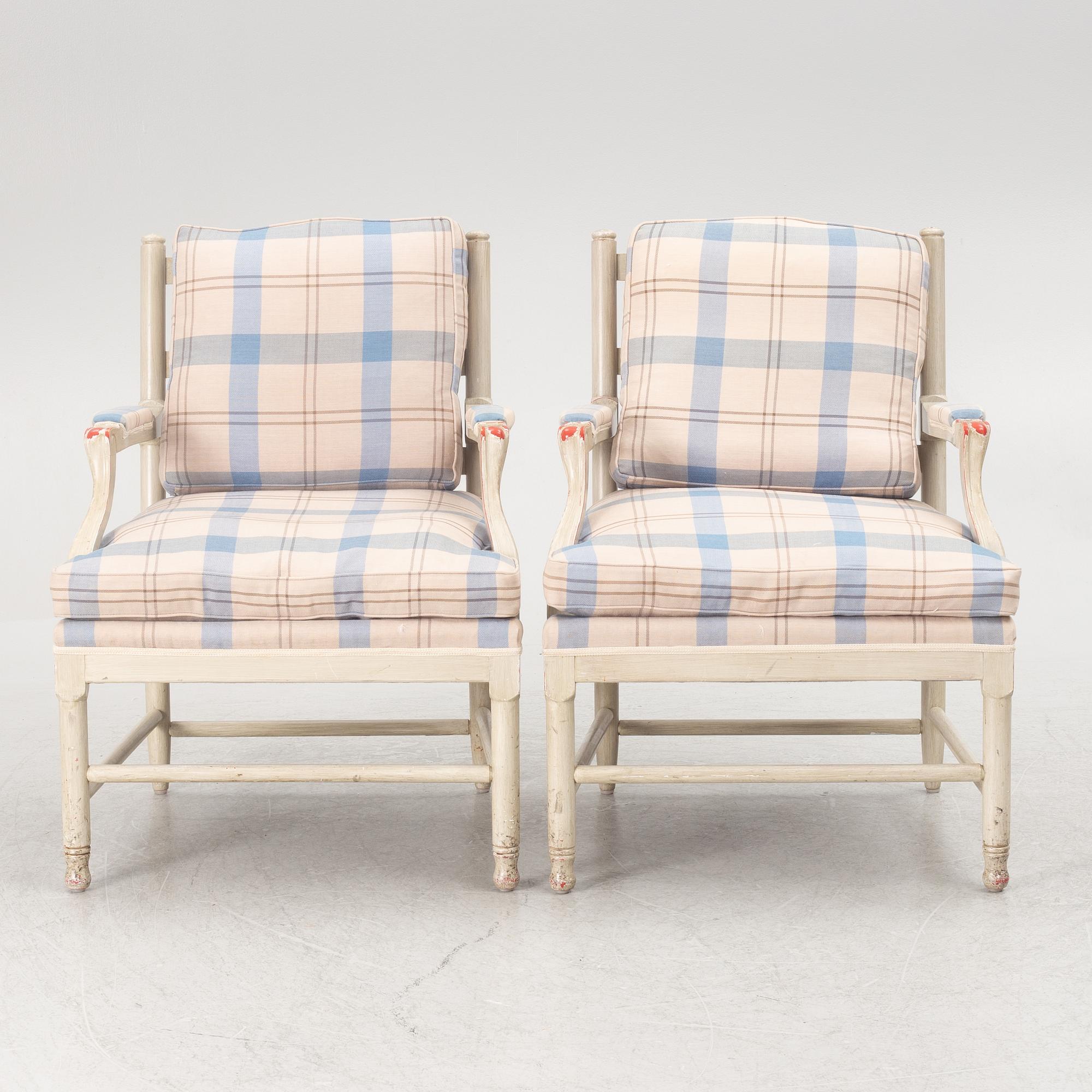 A pair of Gustavians style armchairs, 20th century.