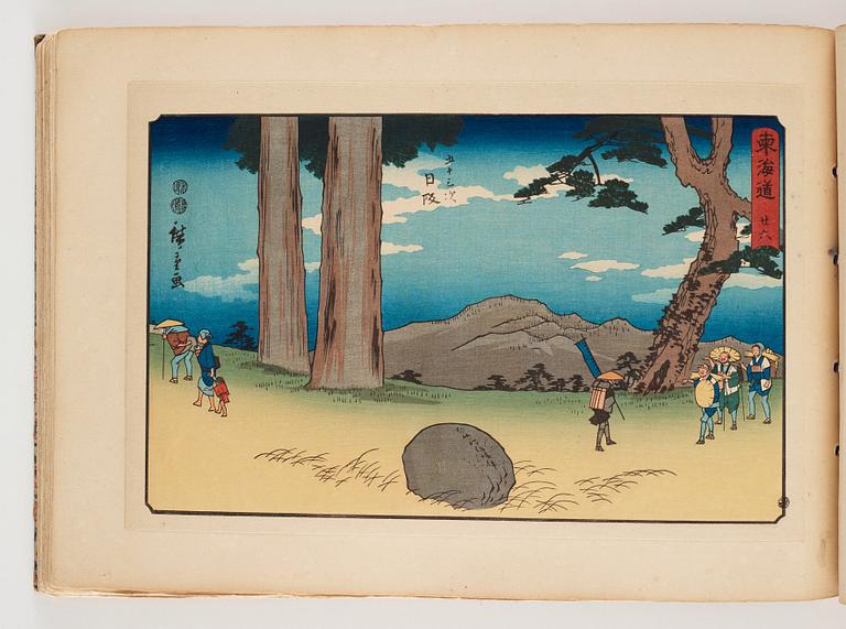 An album with Japanese woodblock prints after Ando Utagawa Hiroshige (1797-1858), mid 20th Century. (37 prints).