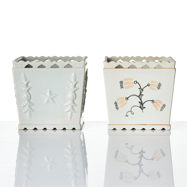 Wilhelm Kåge, two creamware flower pots, Gustavsberg 1920s.