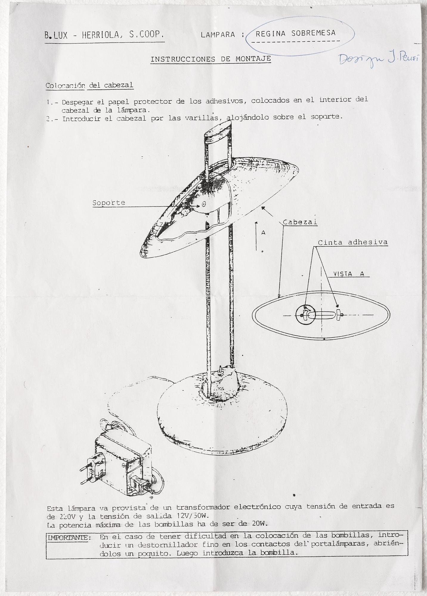 Jorge Pensi, a 'Regina Sobremesa' table lamp, B.Lux, Spain.
