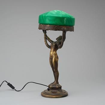 An Alfred Ohlson patinated bronze table lamp by Herman Bergman, Stockholm 1910's-20's.