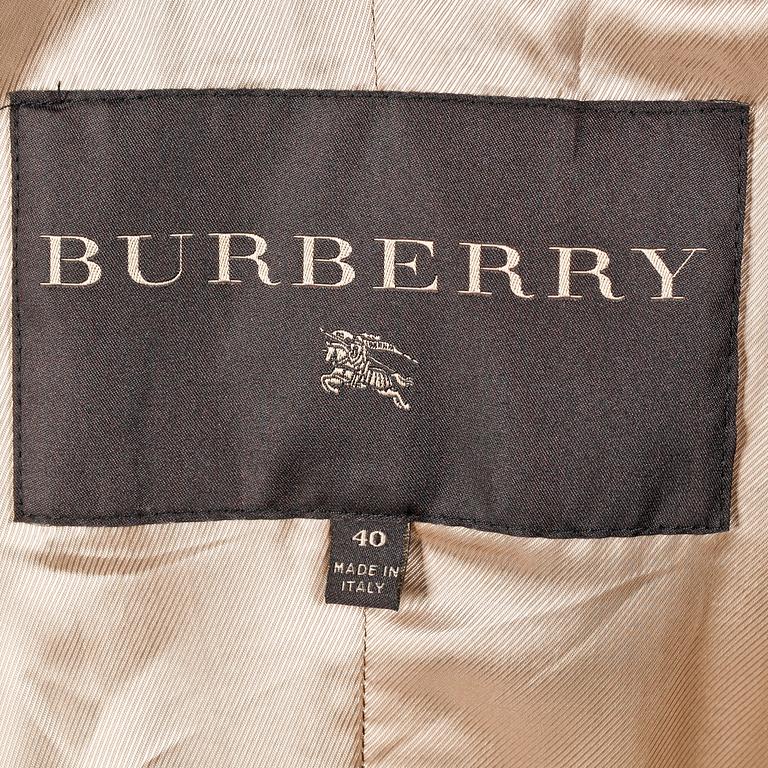 BURBBERY, a brown leather coat.