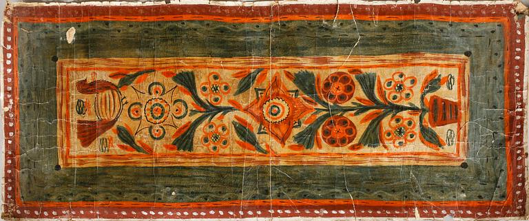 VÄGGFÄLT/BONAD, olja på duk, allmoge, 1700-/1800-tal.