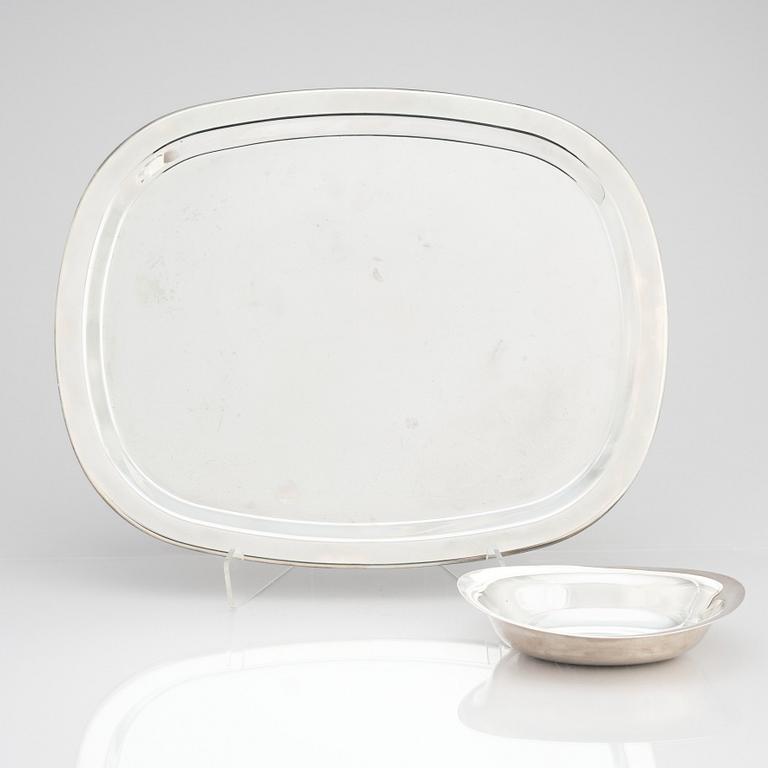Vivianna Torun Bülow-Hübe, teservis med bricka, 5 delar, Dansk International Designs, försilvrad mässing.