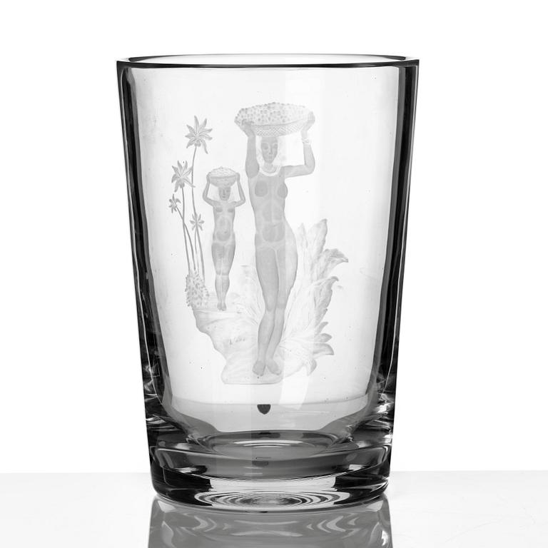 Nils Landberg, an engraved glass vase, Orrefors, Sweden 1941, engraved by John Rosenstam.