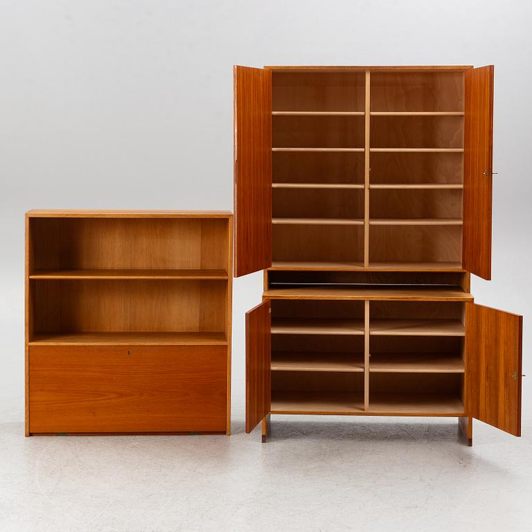 Hans J. Wegner, 2 cabinets and a shelf with a writing flap, Ry furniture, dated 1957.