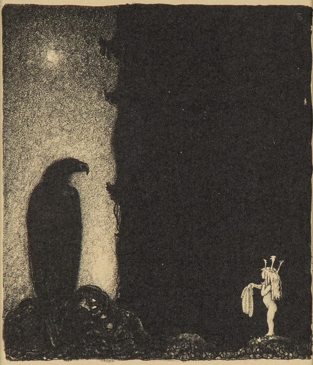 John Bauer, lithograph, from "Troll", 1915. Signed B in the print.