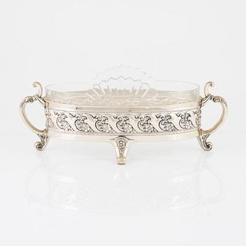 A silver plate and glass jardinière, Denmark, first half of the 20th century.