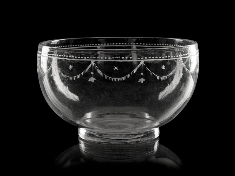 A Swedish glass punch bowl, 19th Century.
