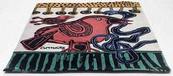 Beverloo Corneille, 'L'oiseau chasseur de serpent', after. A handtufted carpet, c. 247 x 199 cm.