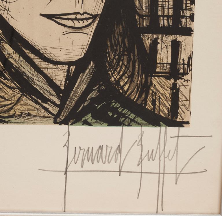 BERNARD BUFFET, färglitografi. "Deux femmes avant la tour Eiffel". Signerad och numrerad 95/250.