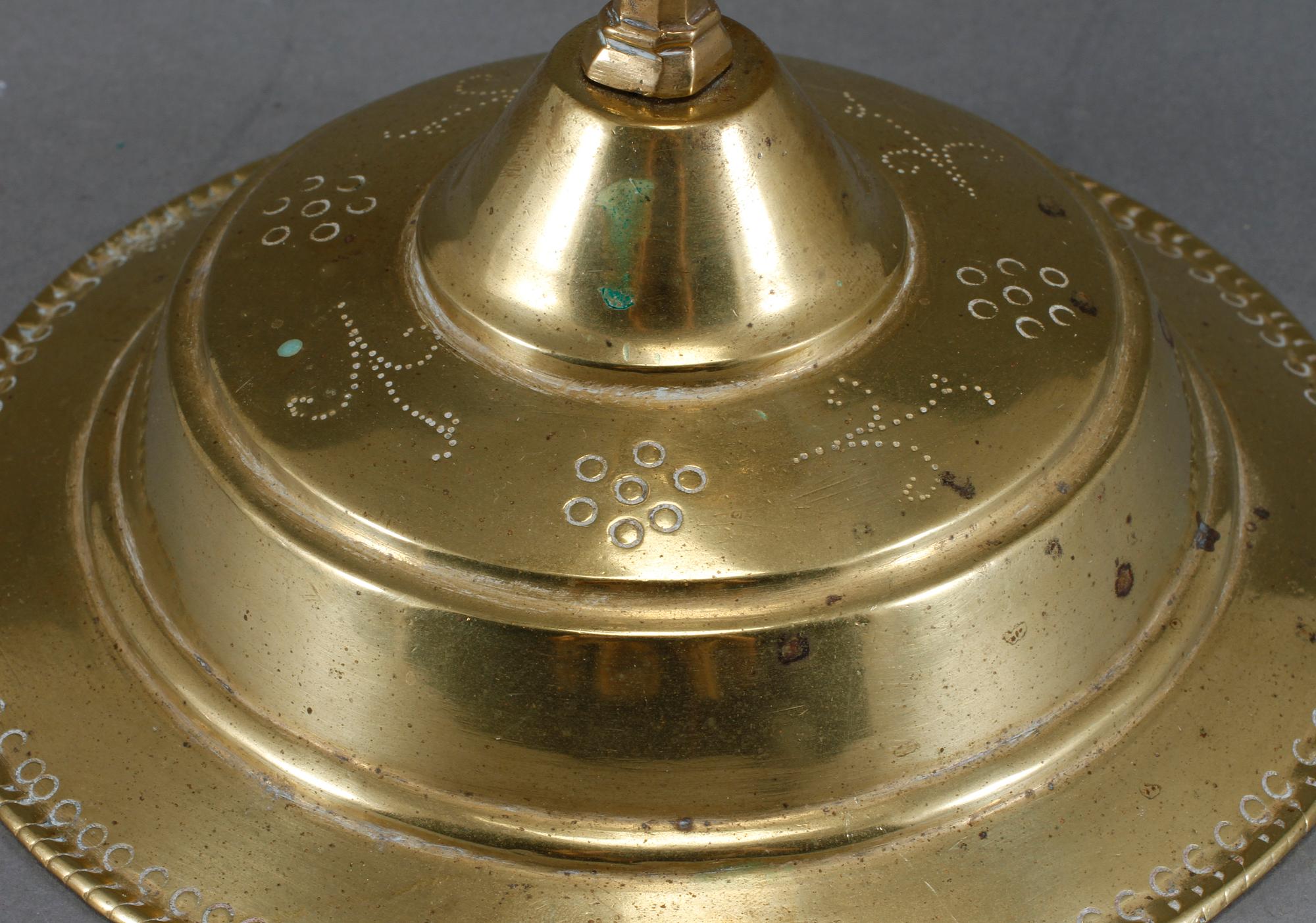 LJUSSTAKE, mässing, s k Blekingestake, 1700-tal.
