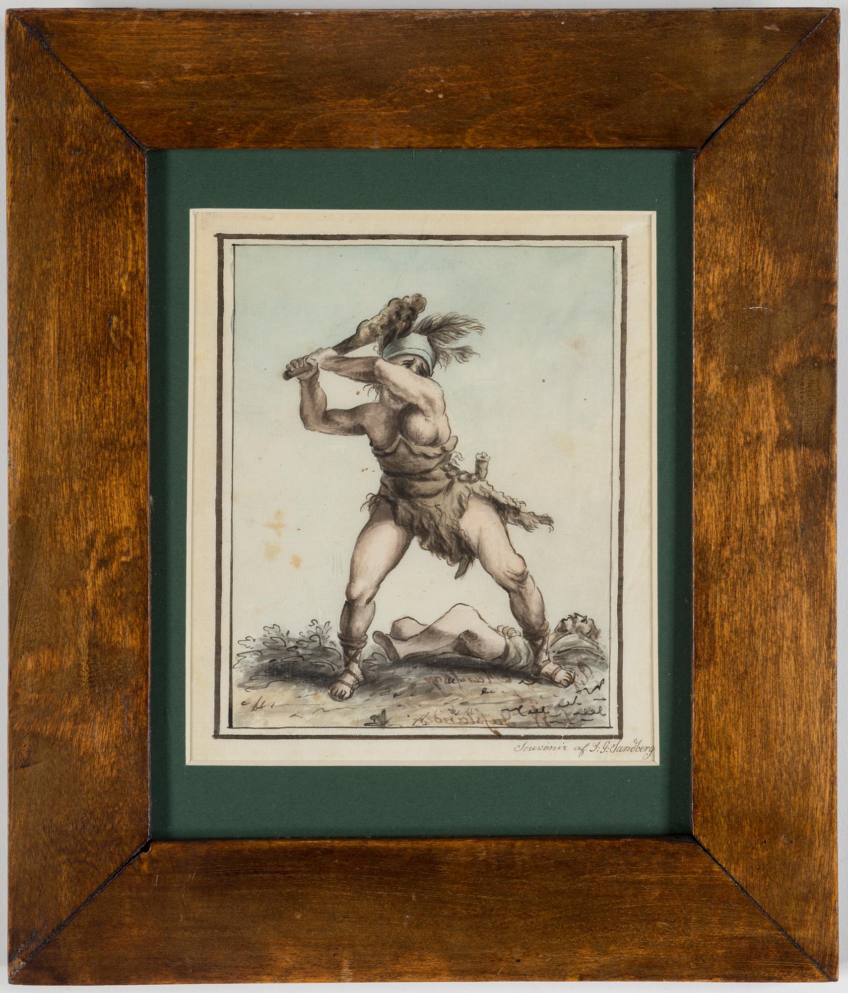 JOHAN GUSTAF SANDBERG, Ink wash, signed  "Souvenir af J. G. Sandberg".