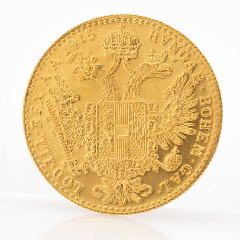 Gold coin, Austria-Hungary, Franz Joseph 1 Ducat, 1915.