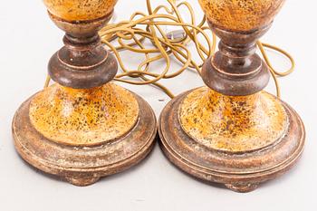 A pair of wood table lamps from Paoletti, Firenze Italy, second half of 20th century.