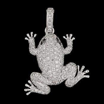 679. A frog shaped brilliant cut diamond pendant, tot. 1.06 cts.