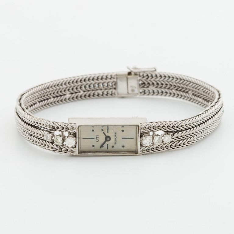 BLANCPAIN ARMBANDSUR 18K vitguld, 16 x 8 mm, 6 briljanter ca 0.20 ct, UTI.