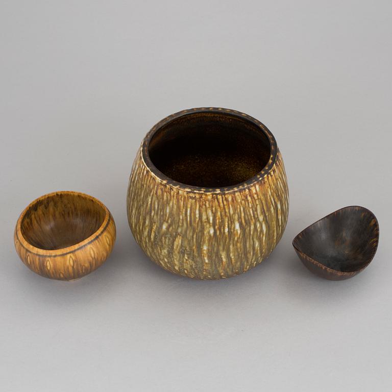 GUNNAR NYLUND, skålar 3 st, stengods. Rörstrand, 1950-/60-tal.