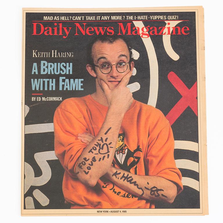 KEITH HARING, signed Daily News Magazine, "For Tony, Love", dat. -85.