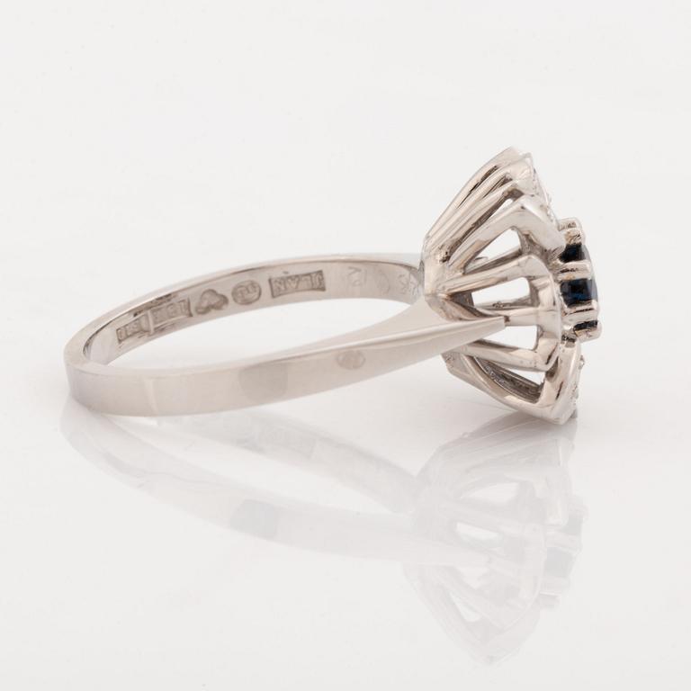 Sapphire and eight cut diamond ring. Evert Lindberg, Göteborg, 1980.