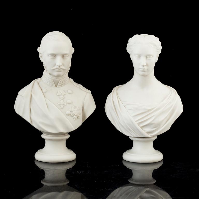 A pair of porcelain busts, Gustafsberg, mid 19th Century.