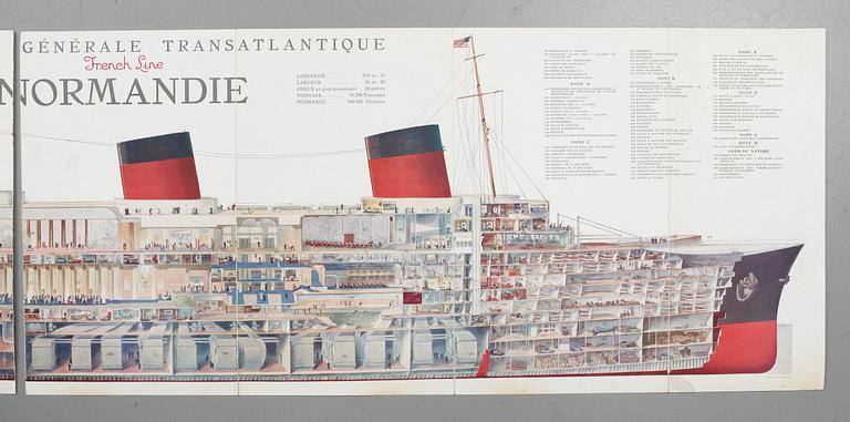 AFFISCH, "Cie.Gle. Transatlantique, French Line, Normandie", illustreration av Andre Wilquin, 1935.