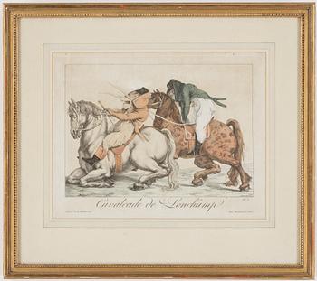 GRAVYRER, 2 st, kolorerade, Frankrike, 1800-talets första hälft.