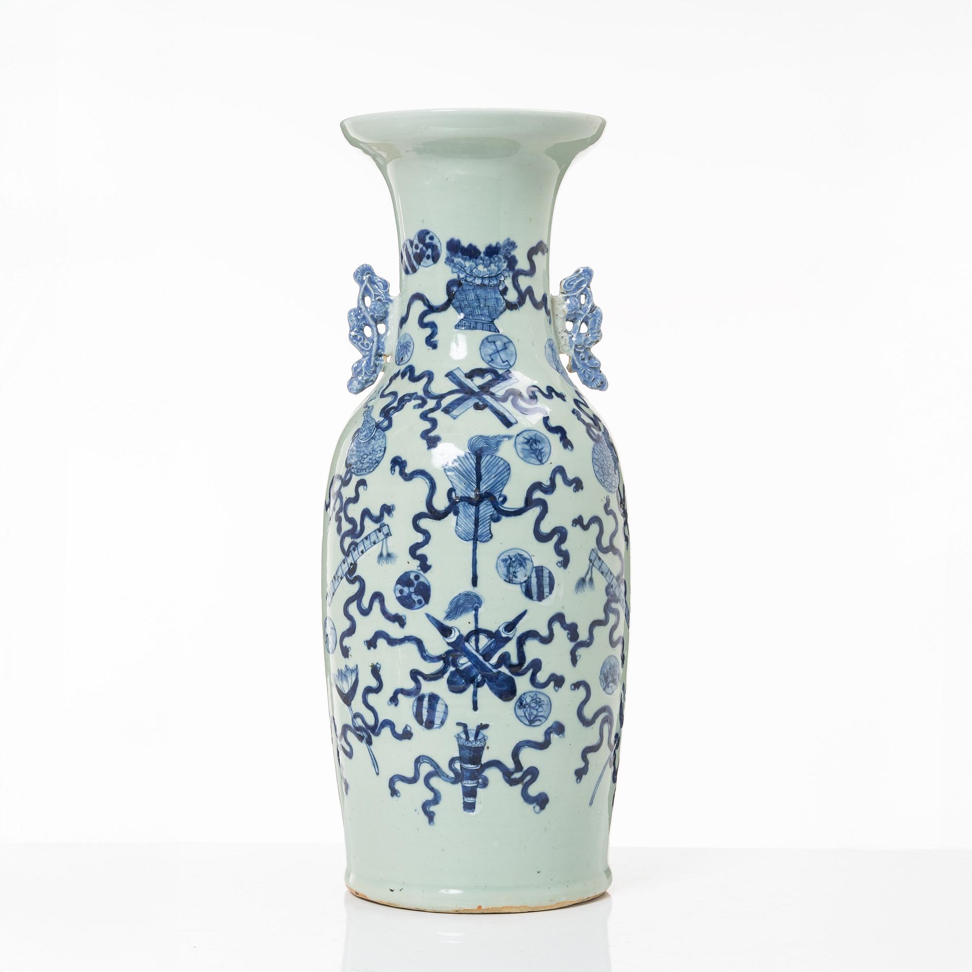 A large Chinese blue and white on celadon ground vase, early 20th century.