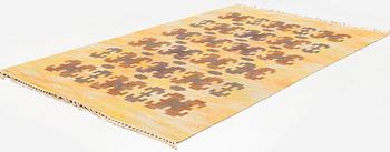 Judith Johansson, a carpet, 'Kastanjelöv' flat weave, c 309 x 195 cm, signed JJ.